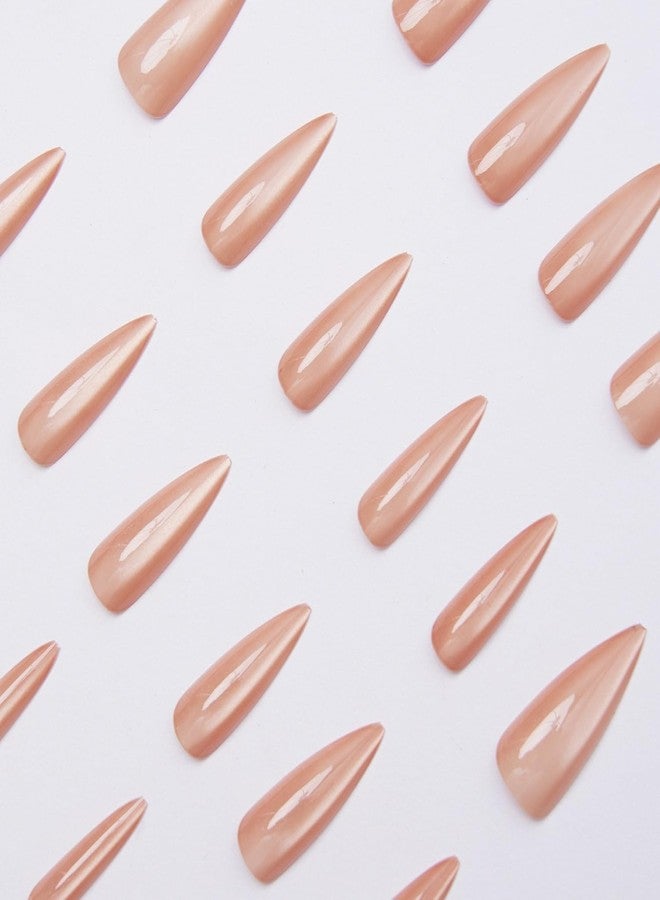 MABKJLF Long Press on Nails Stiletto MABKJLF Gold Fake Nails Solid Colour False Nails Gold Glitter Full Cover Sparkly Glossy Stick on Nail Glue on Nail for Women Girls 24Pcs - Image 4